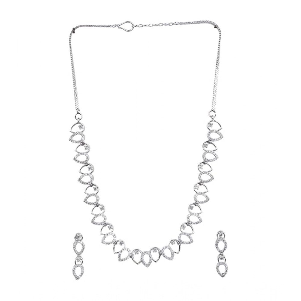 Amfyn Women's Brass Silver Plated Necklace set (Silver)