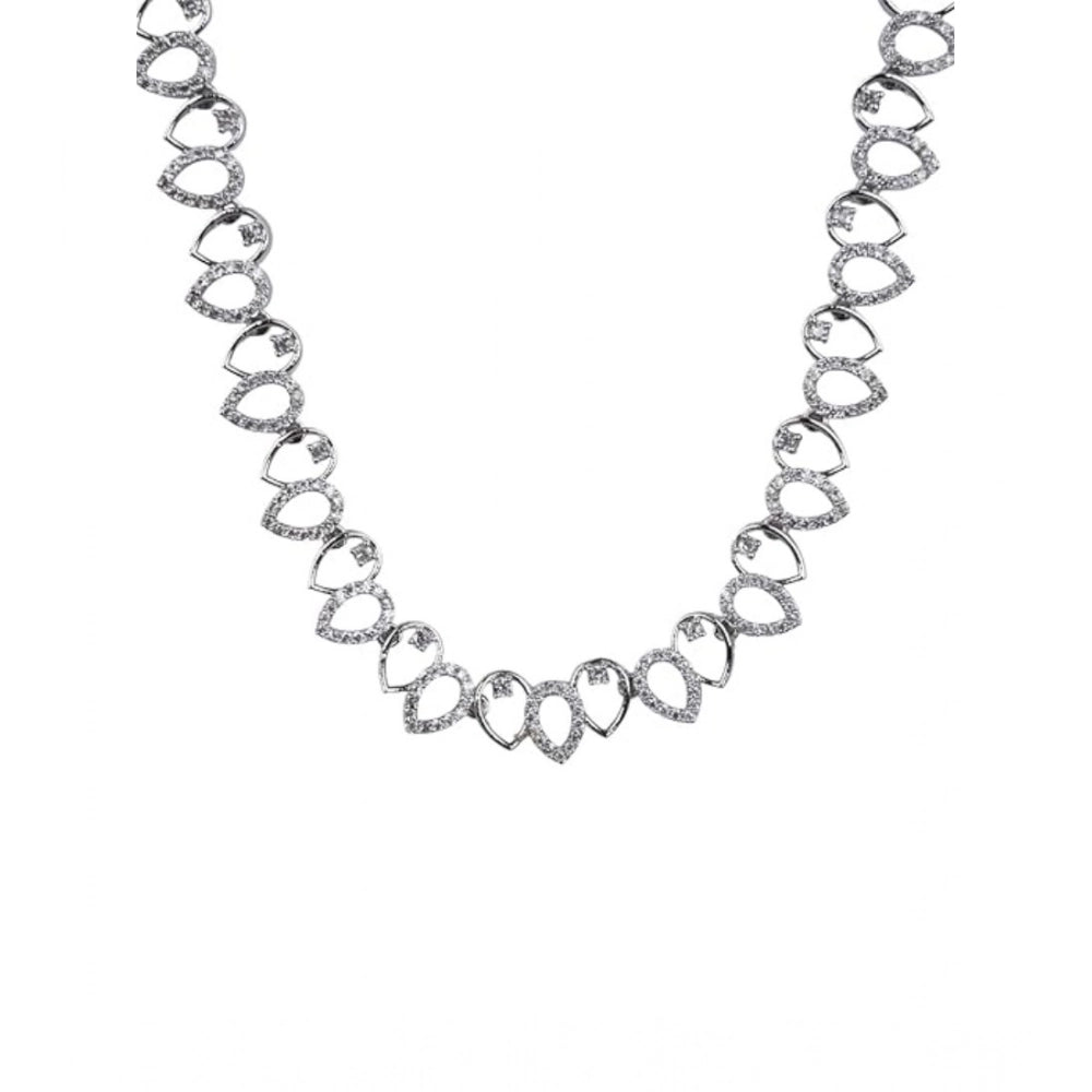 Amfyn Women's Brass Silver Plated Necklace set (Silver)