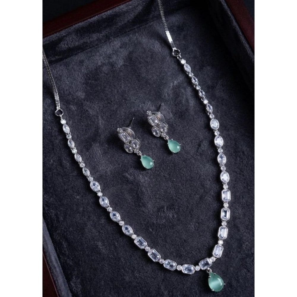 Amfyn Women's Brass Silver Plated Necklace set (Turquoise)