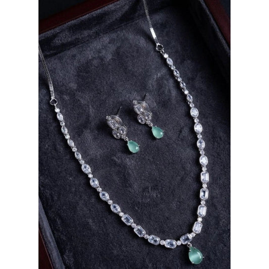 Amfyn Women's Brass Silver Plated Necklace set (Turquoise)