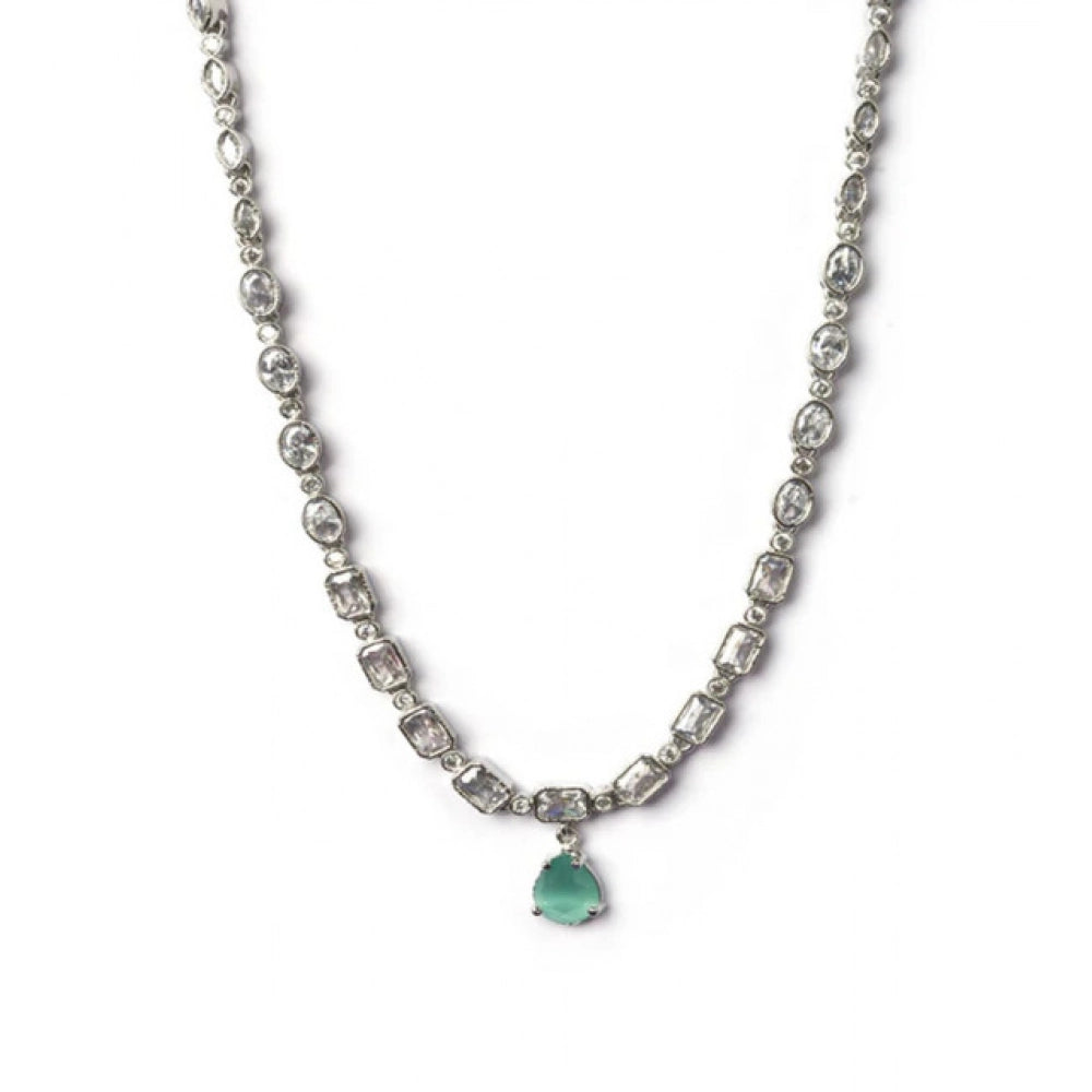 Amfyn Women's Brass Silver Plated Necklace set (Turquoise)