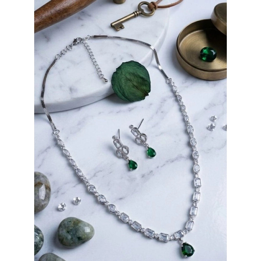 Amfyn Women's Brass Silver Plated Necklace set (Green)