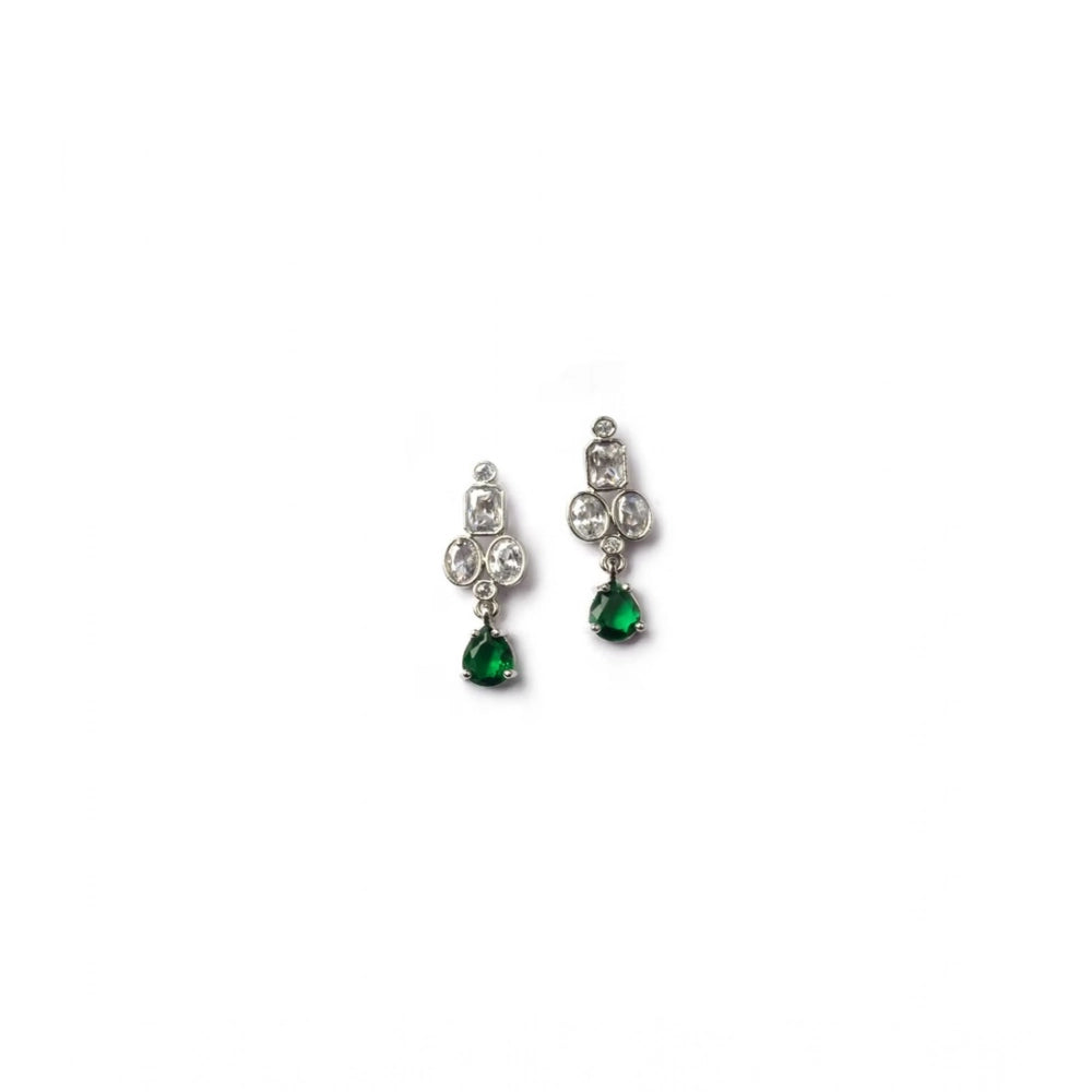 Amfyn Women's Brass Silver Plated Necklace set (Green)