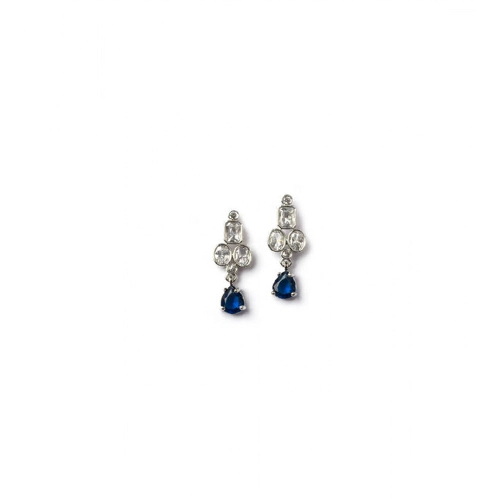 Amfyn Women's Brass Silver Plated Necklace set (Blue)