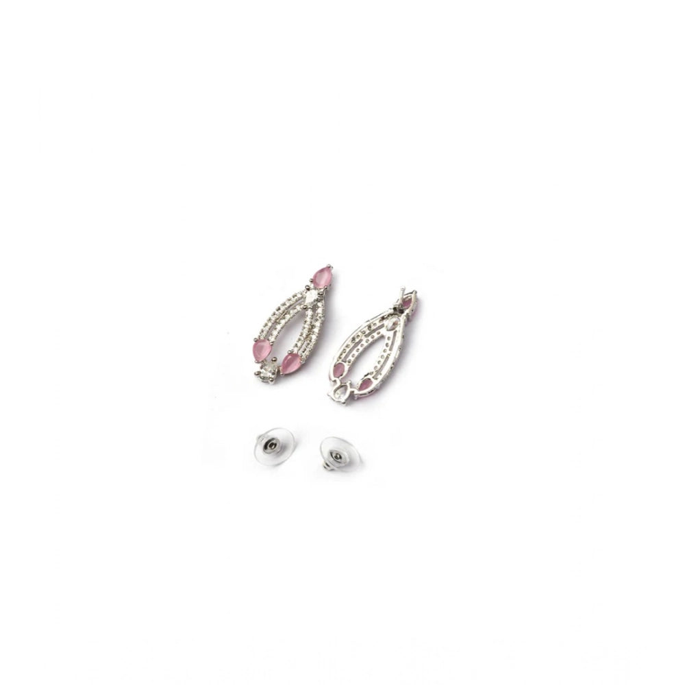 Amfyn Women's Brass Silver Plated Necklace set (Pink)