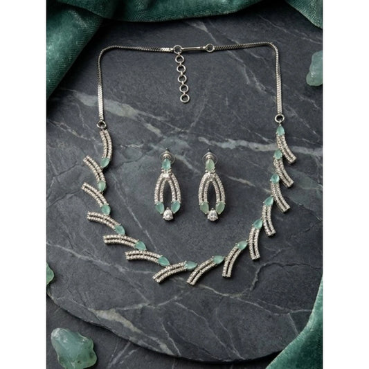 Amfyn Women's Brass Silver Plated Necklace set (Turquoise)