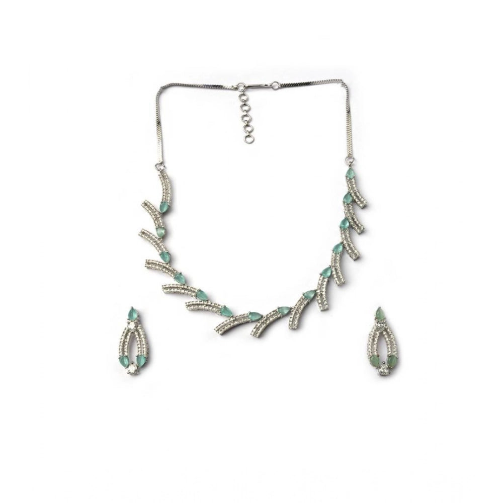 Amfyn Women's Brass Silver Plated Necklace set (Turquoise)