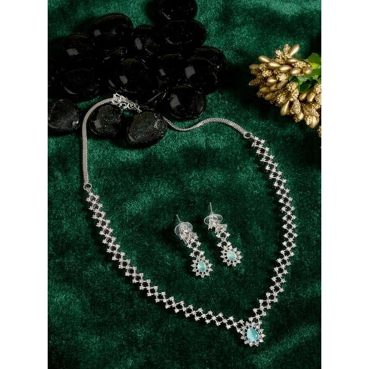 Amfyn Women's Brass Silver Plated Necklace set (Turquoise)