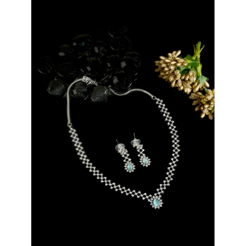 Amfyn Women's Brass Silver Plated Necklace set (Turquoise)