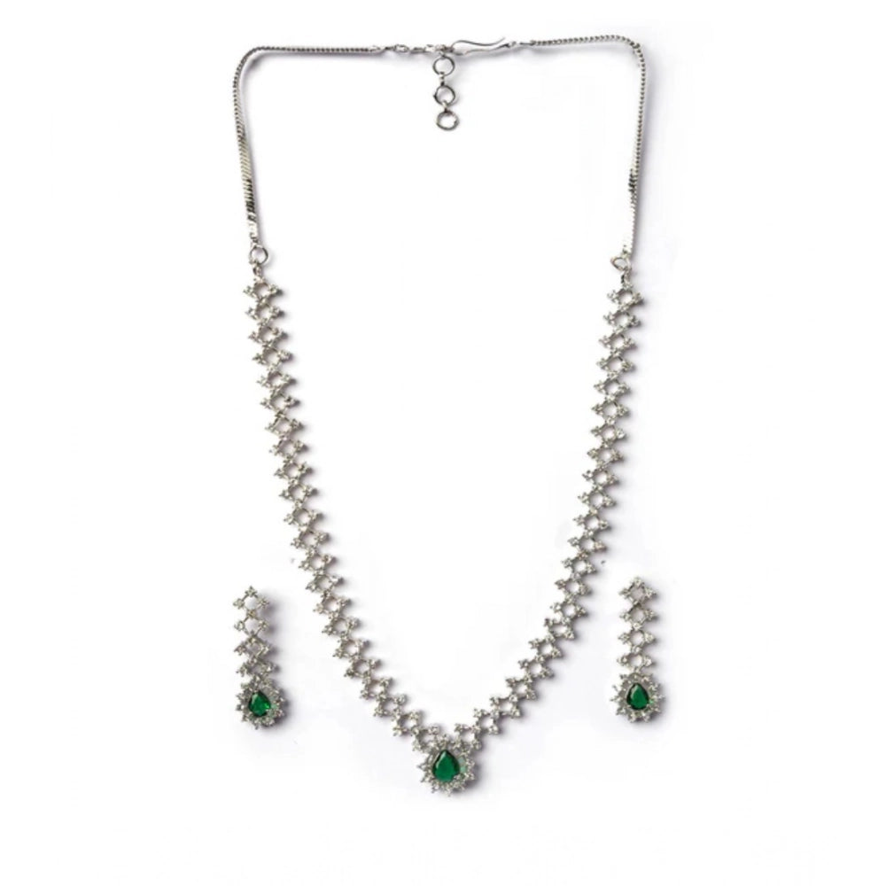 Amfyn Women's Brass Silver Plated Necklace set (Green)