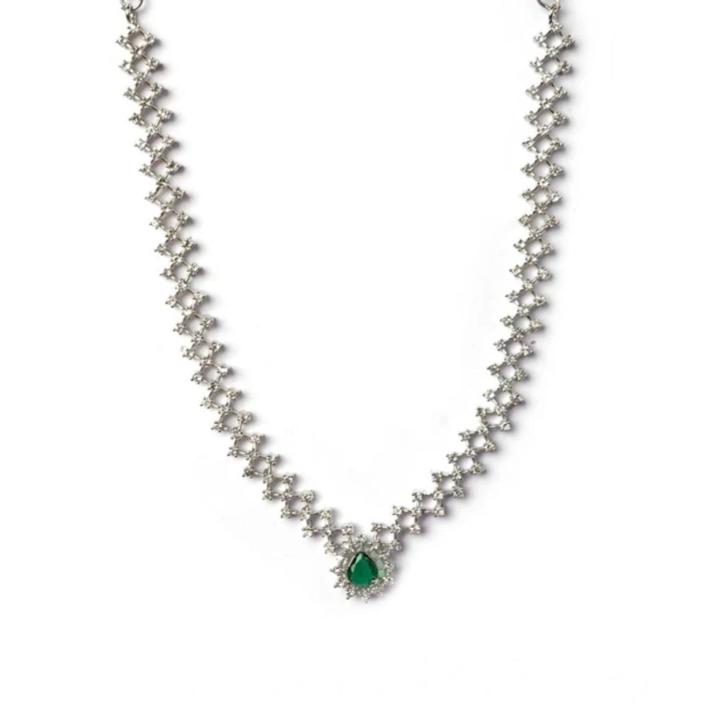 Amfyn Women's Brass Silver Plated Necklace set (Green)