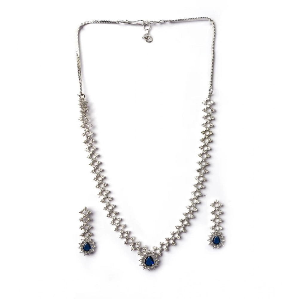 Amfyn Women's Brass Silver Plated Necklace set (Blue)
