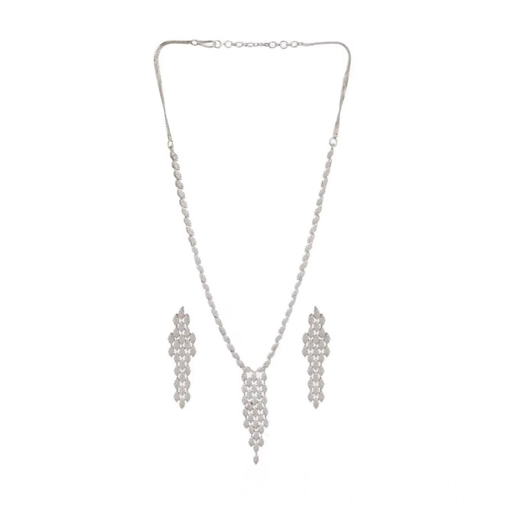 Amfyn Women's Brass Silver Plated Necklace set (Silver)