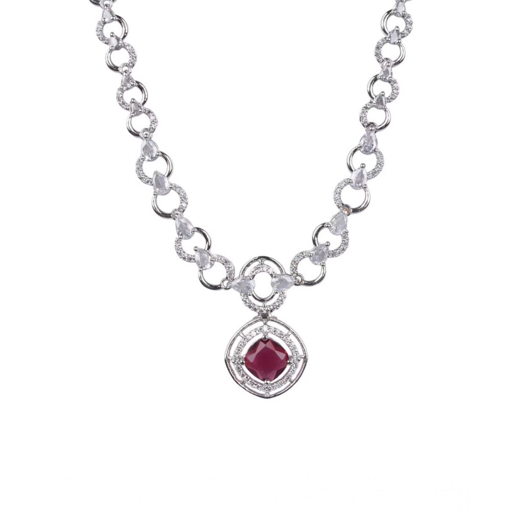 Amfyn Women's Brass Silver Plated Necklace set (Red)