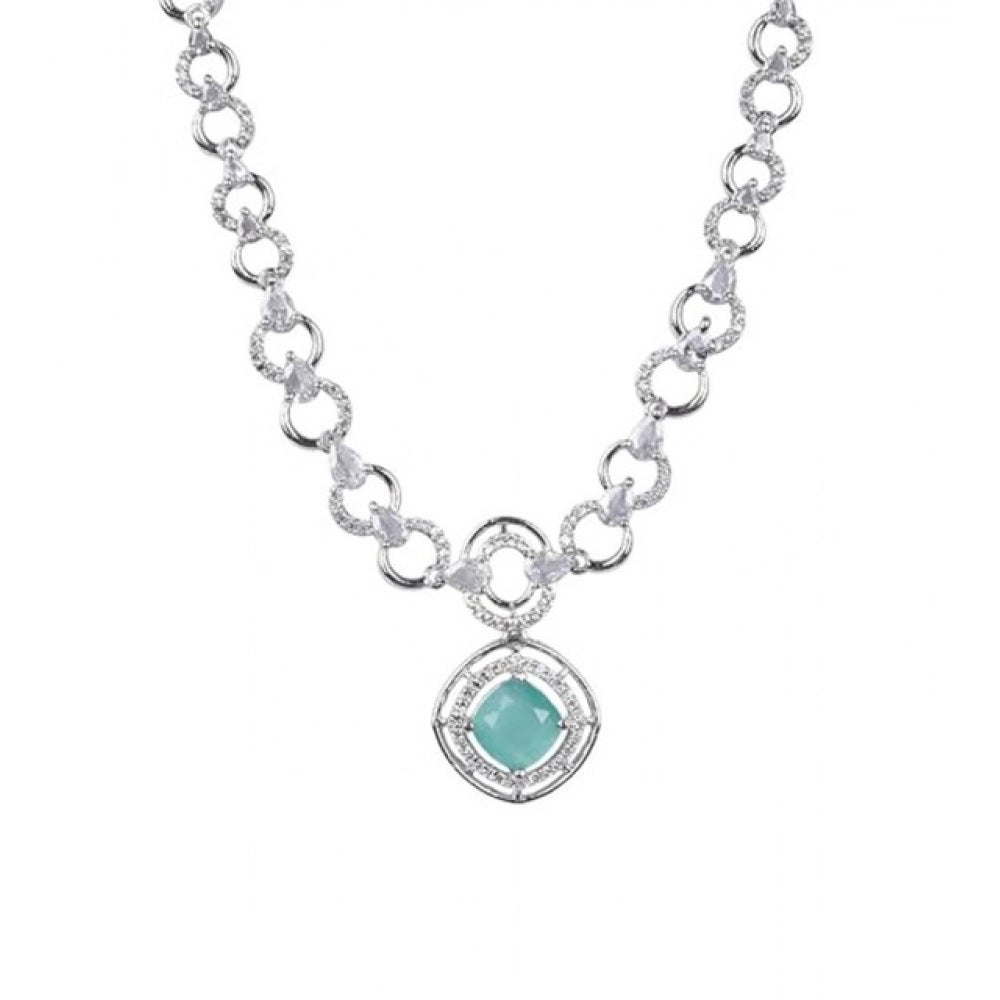 Amfyn Women's Brass Silver Plated Necklace set (Turquoise)