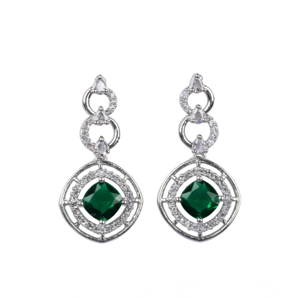 Amfyn Women's Brass Silver Plated Necklace set (Green)