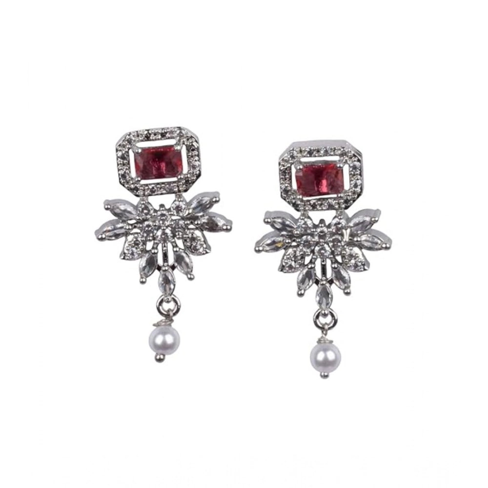 Amfyn Women's Brass Silver Plated Necklace set (Red)