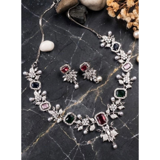 Amfyn Women's Brass Silver Plated Necklace set (Multicolor)