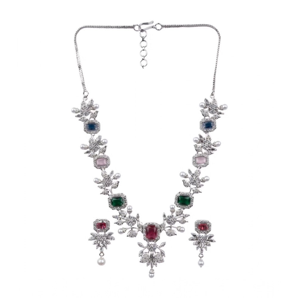 Amfyn Women's Brass Silver Plated Necklace set (Multicolor)