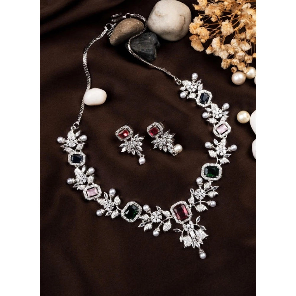 Amfyn Women's Brass Silver Plated Necklace set (Multicolor)