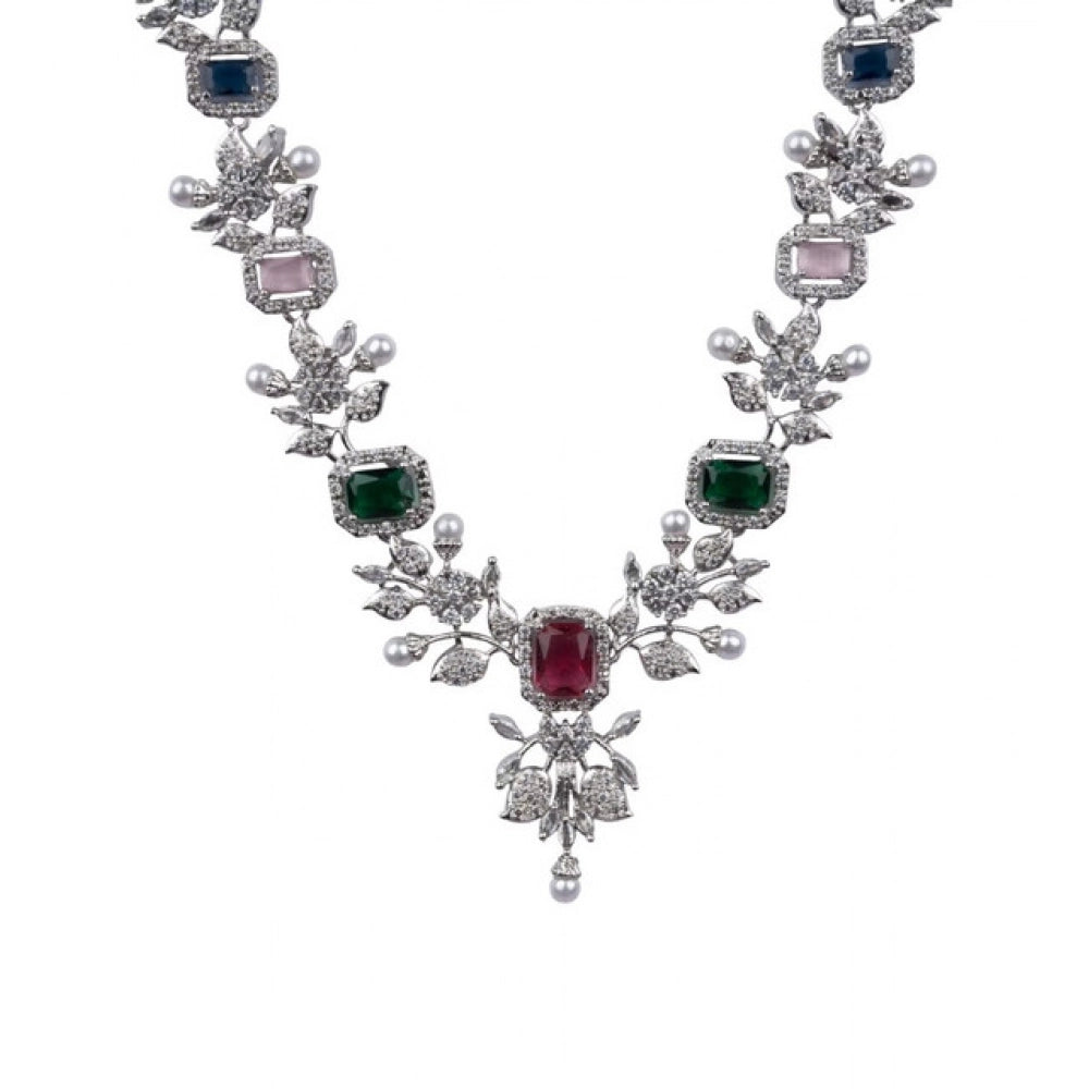 Amfyn Women's Brass Silver Plated Necklace set (Multicolor)