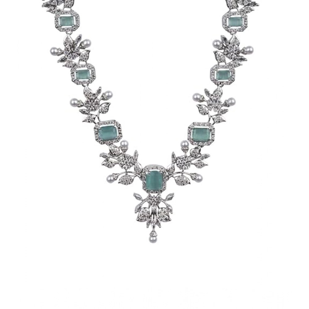 Amfyn Women's Brass Silver Plated Necklace set (Turquoise)