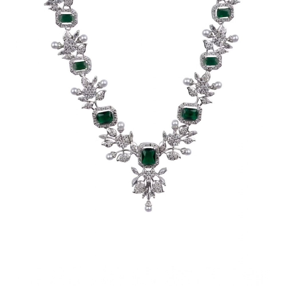 Amfyn Women's Brass Silver Plated Necklace set (Green)