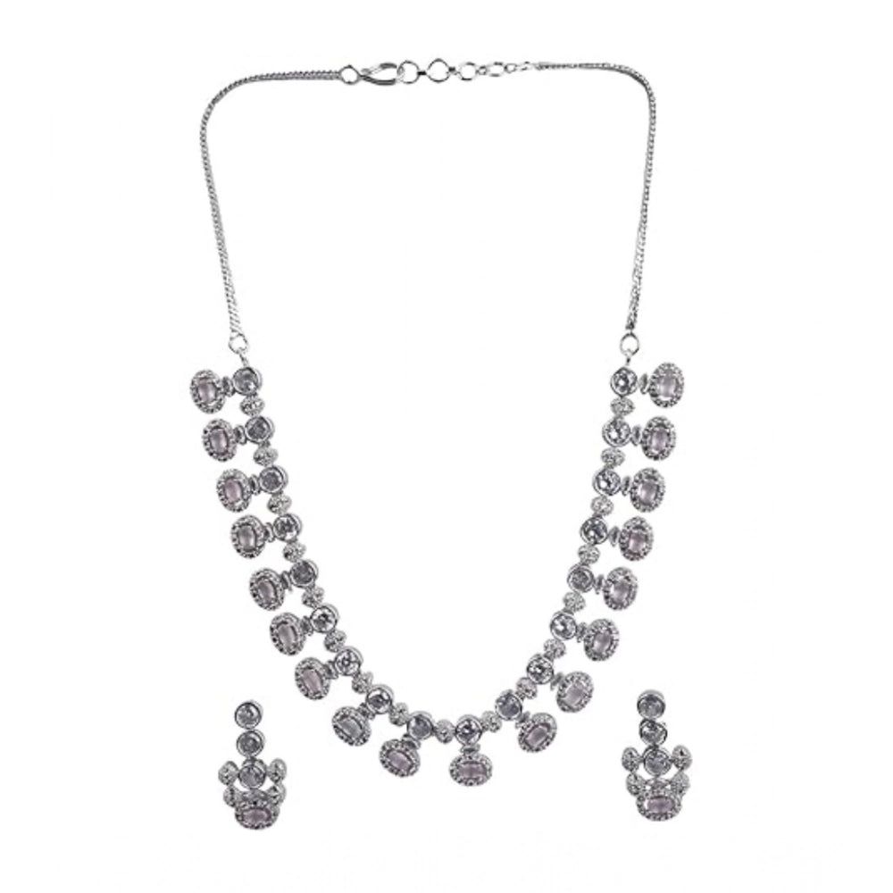 Amfyn Women's Brass Silver Plated Necklace set (White)