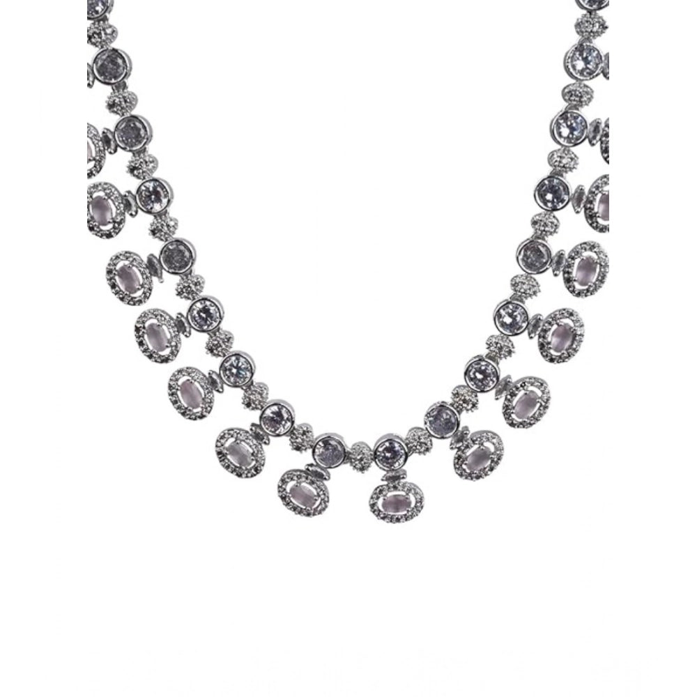 Amfyn Women's Brass Silver Plated Necklace set (White)