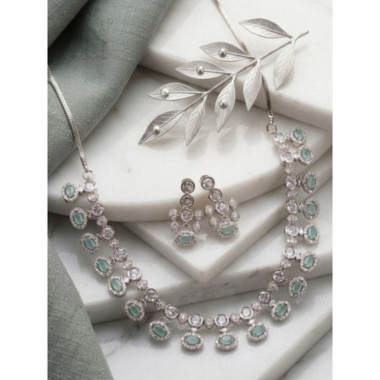 Amfyn Women's Brass Silver Plated Necklace set (Turquoise)