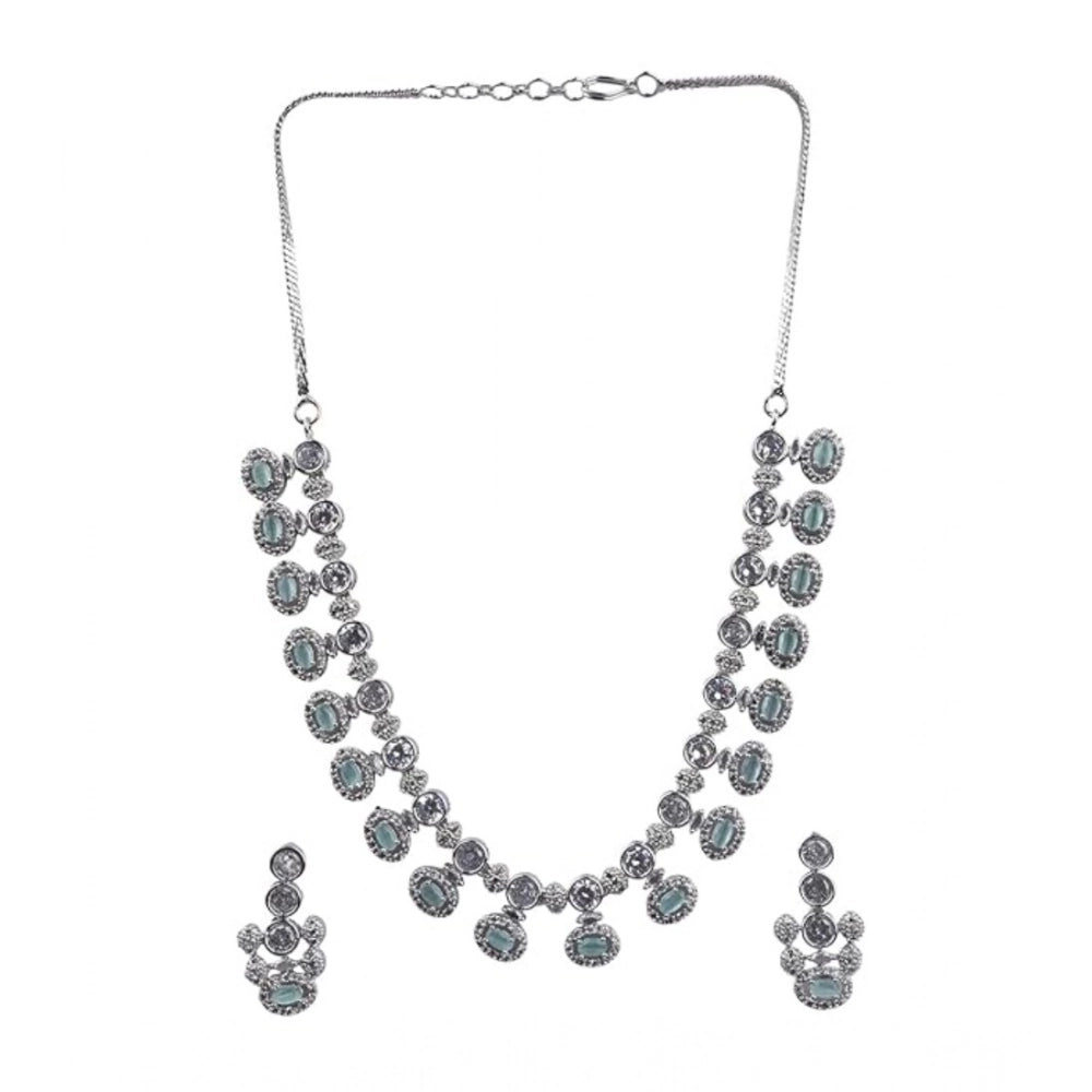 Amfyn Women's Brass Silver Plated Necklace set (Turquoise)