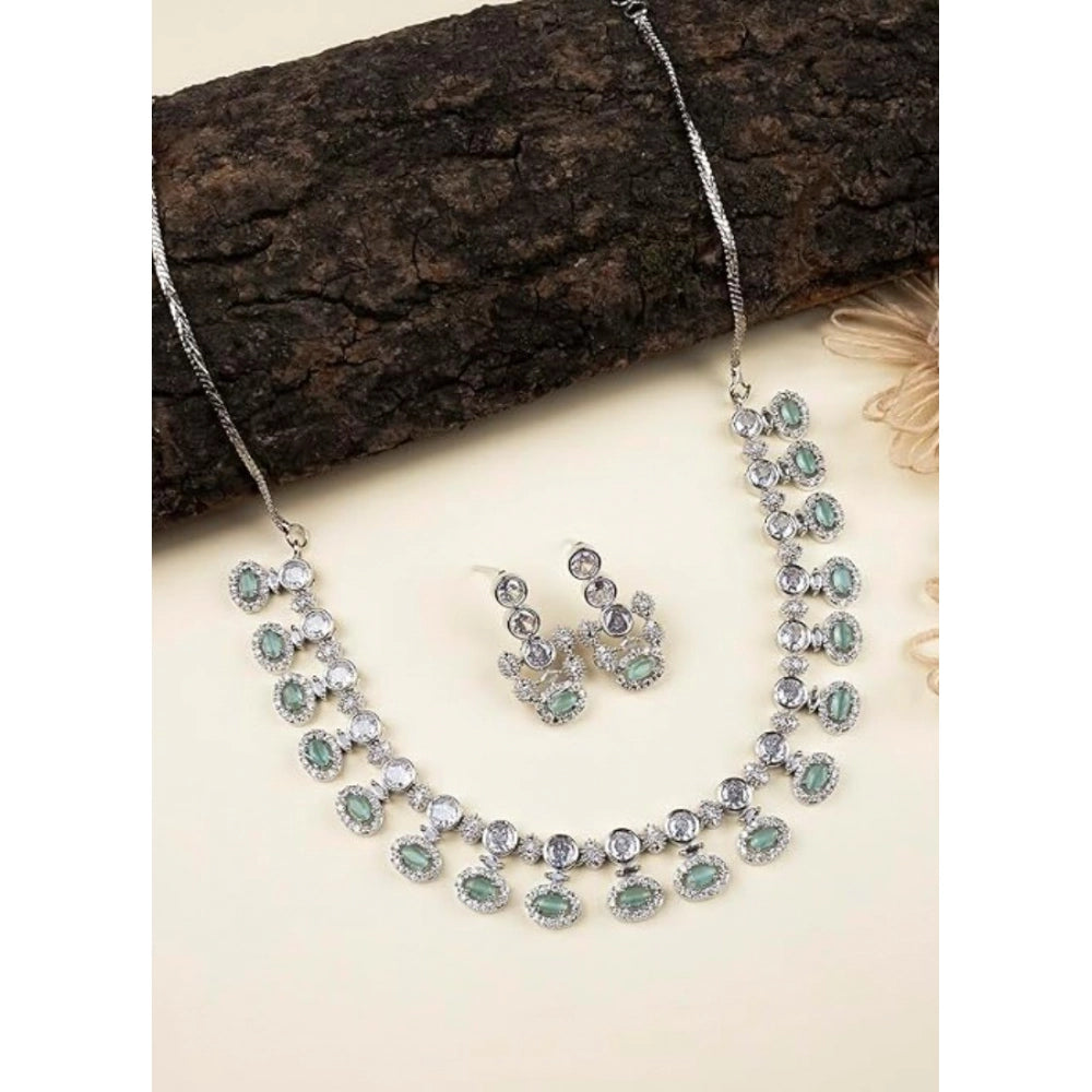 Amfyn Women's Brass Silver Plated Necklace set (Turquoise)