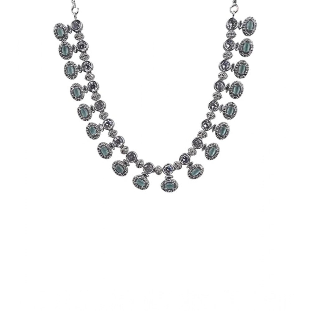 Amfyn Women's Brass Silver Plated Necklace set (Turquoise)