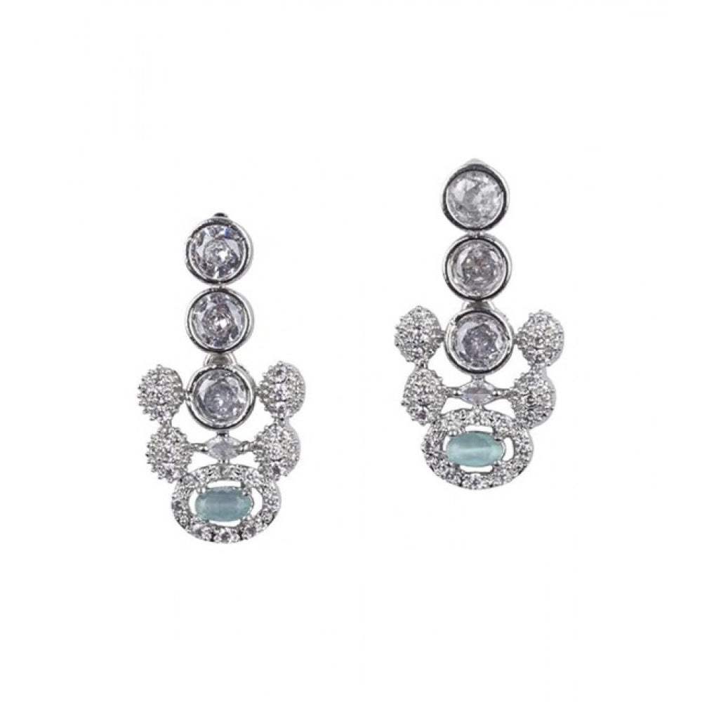 Amfyn Women's Brass Silver Plated Necklace set (Turquoise)