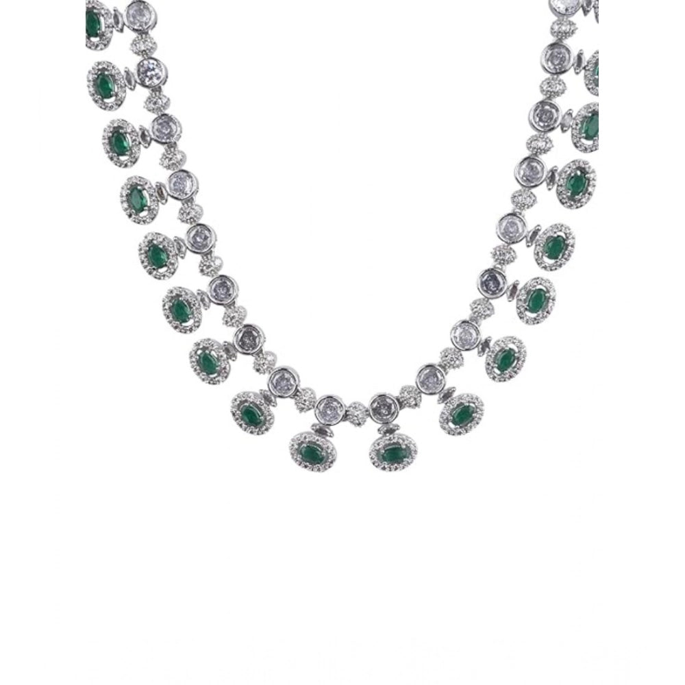 Amfyn Women's Brass Silver Plated Necklace set (Green)