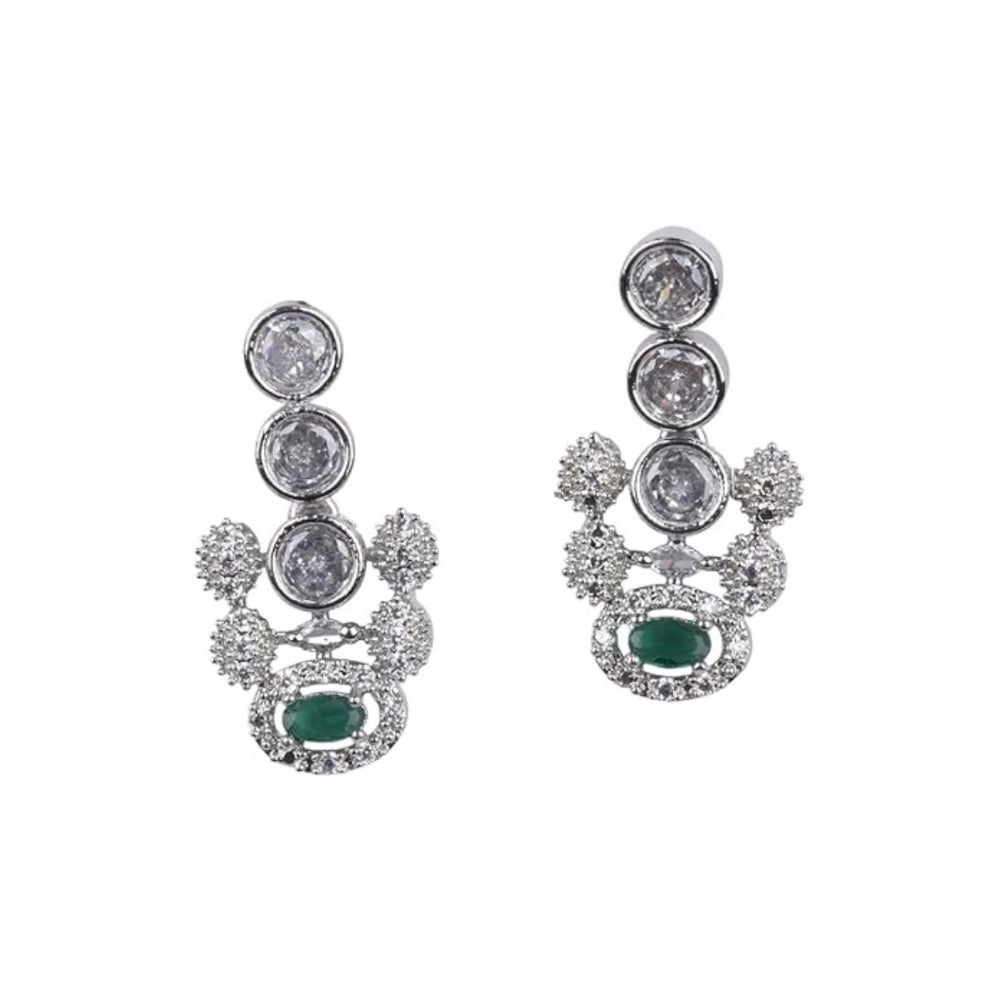 Amfyn Women's Brass Silver Plated Necklace set (Green)