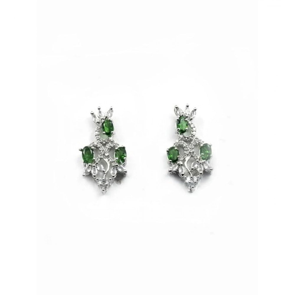 Amfyn Women's Brass Silver Plated Necklace set (Green)