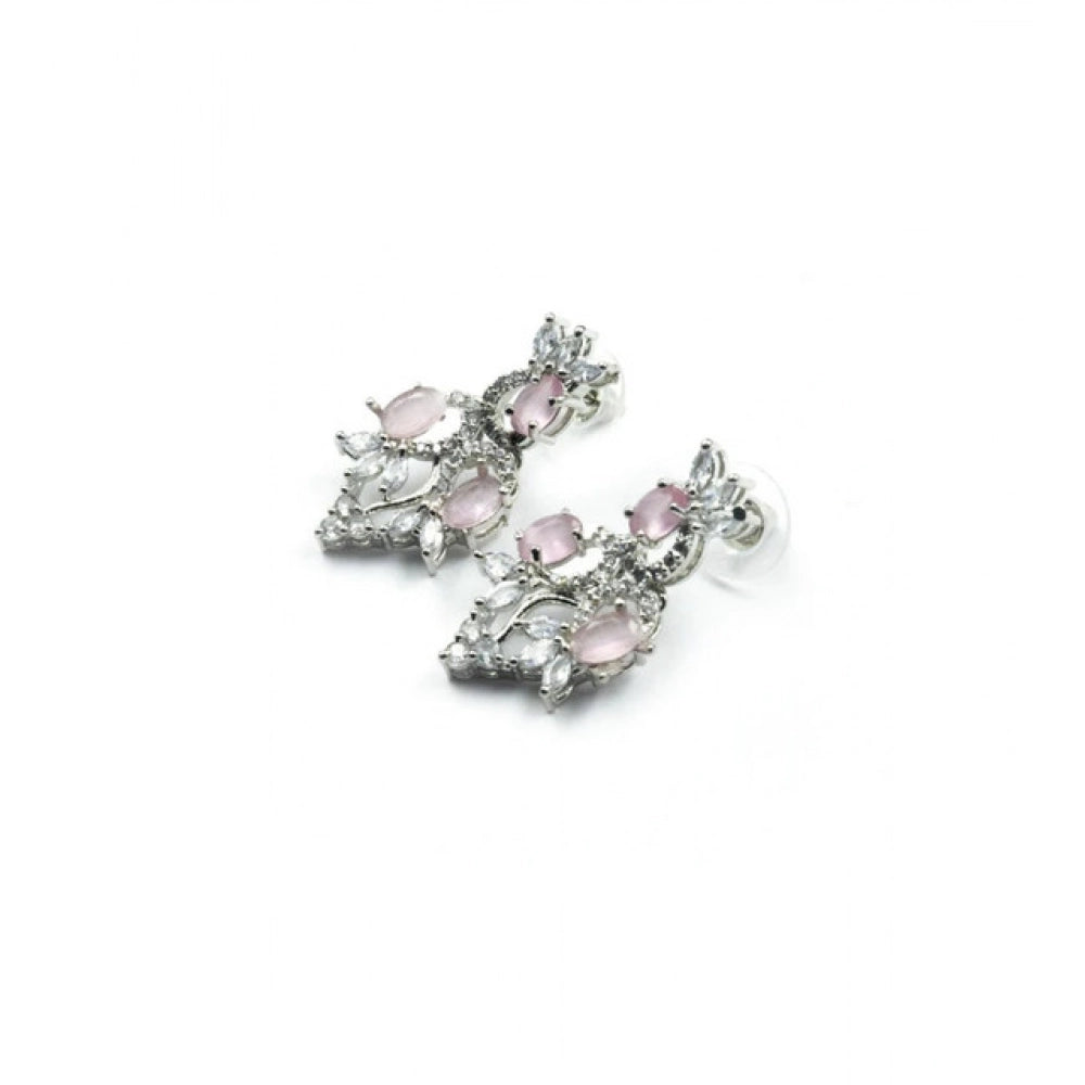 Amfyn Women's Brass Silver Plated Necklace set (Pink)