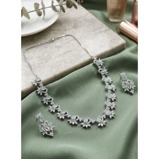 Amfyn Women's Brass Silver Plated Necklace set (Turquoise)