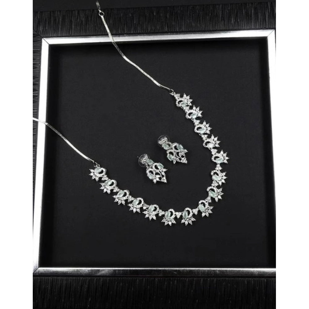 Amfyn Women's Brass Silver Plated Necklace set (Turquoise)