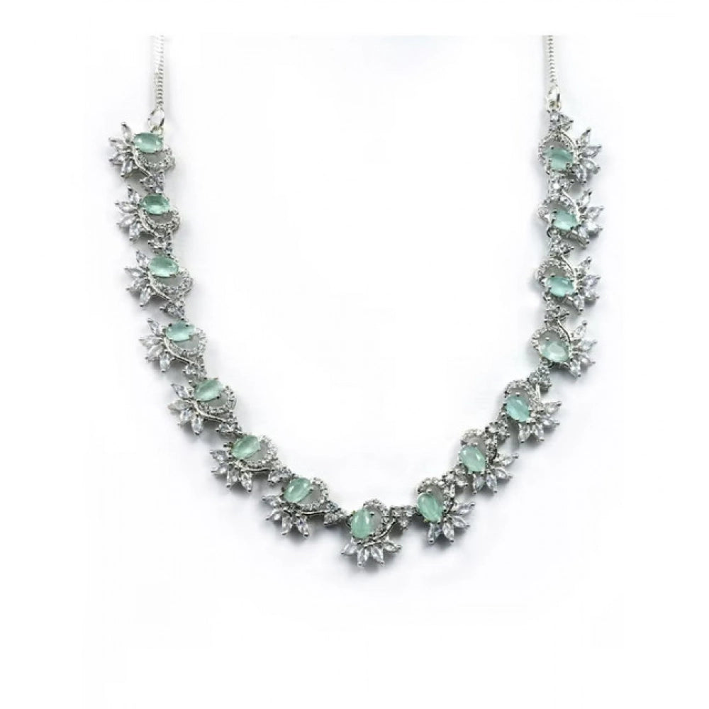 Amfyn Women's Brass Silver Plated Necklace set (Turquoise)