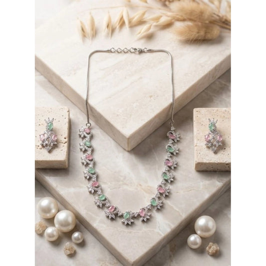 Amfyn Women's Brass Silver Plated Necklace set (Multicolor)