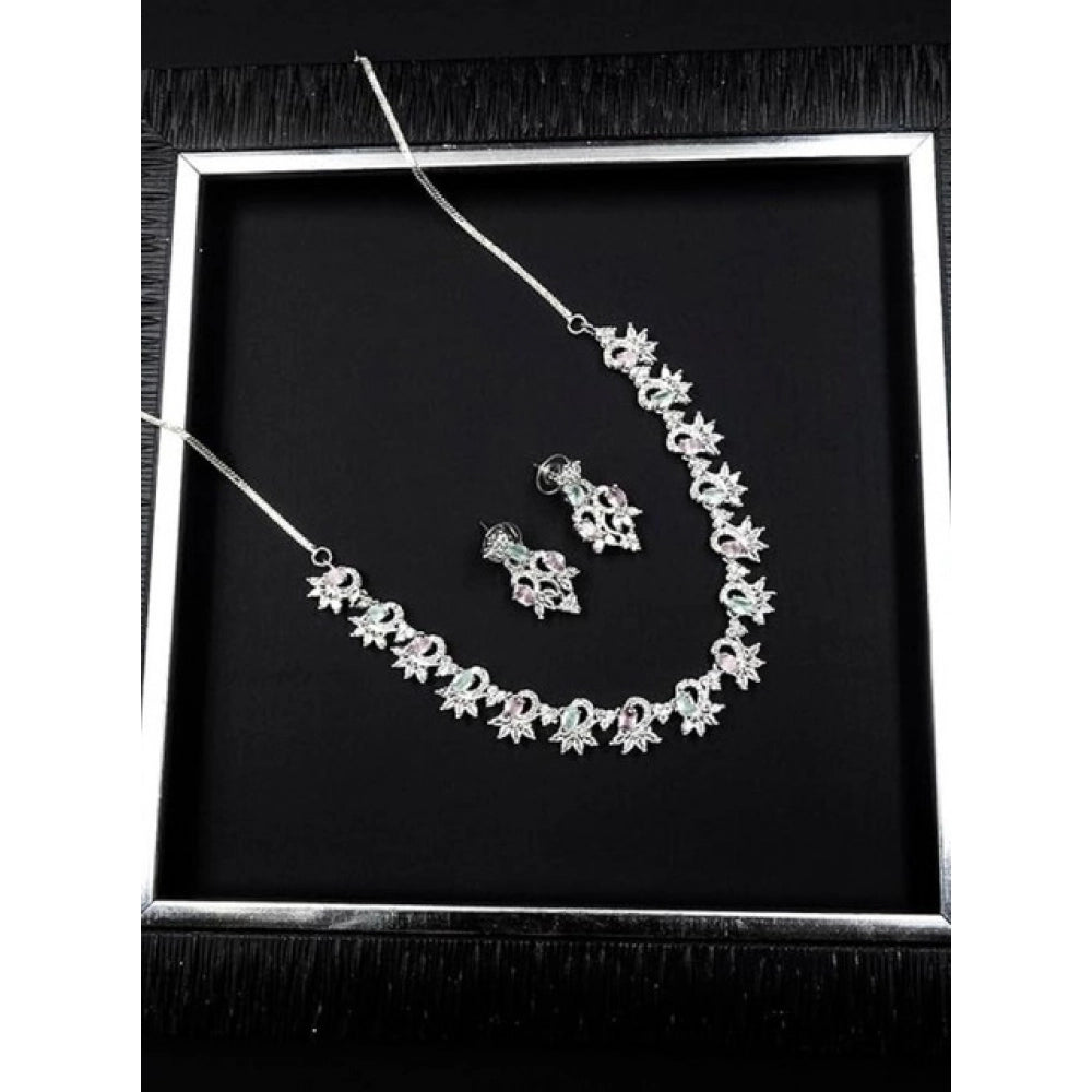Amfyn Women's Brass Silver Plated Necklace set (Multicolor)