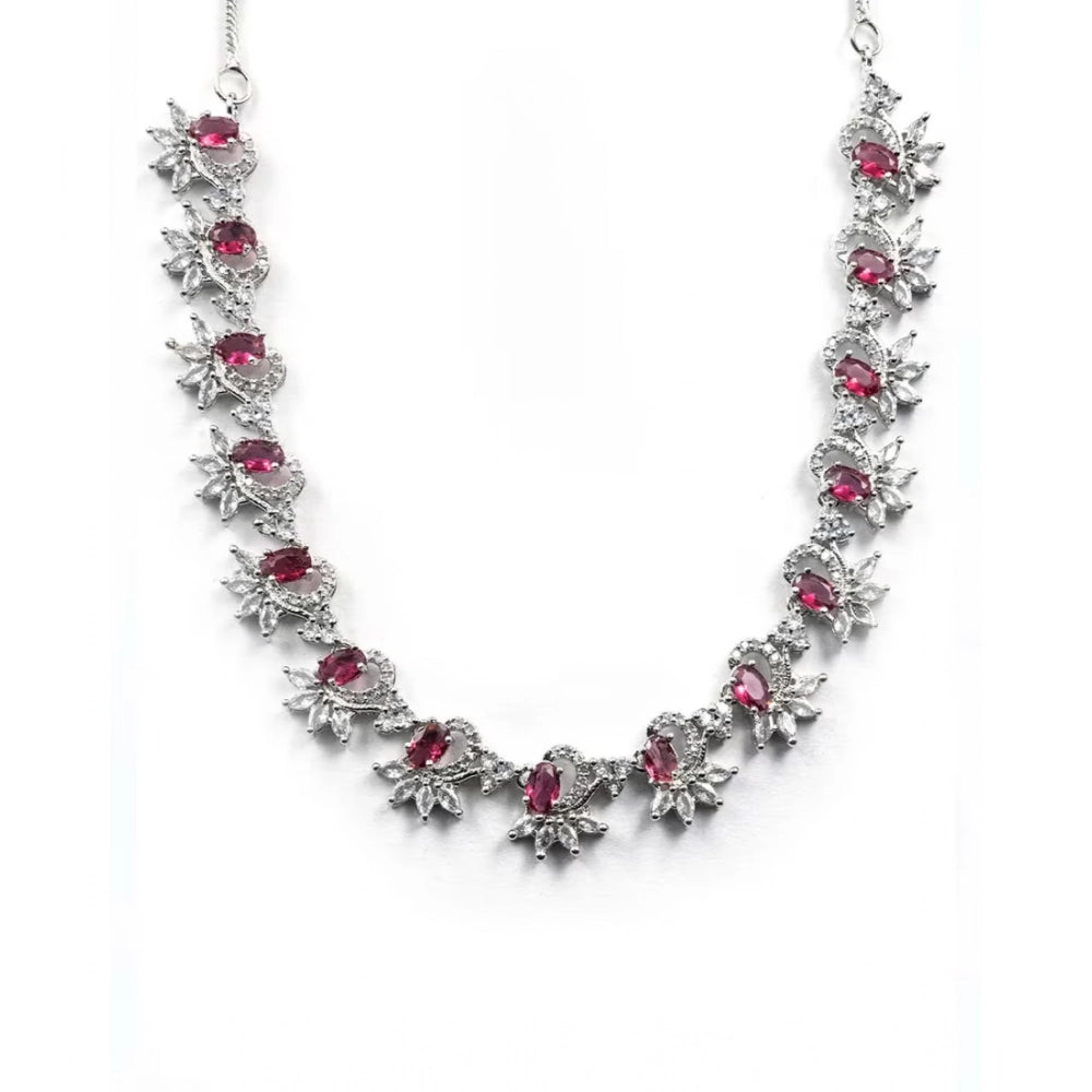 Amfyn Women's Brass Silver Plated Necklace set (Red)