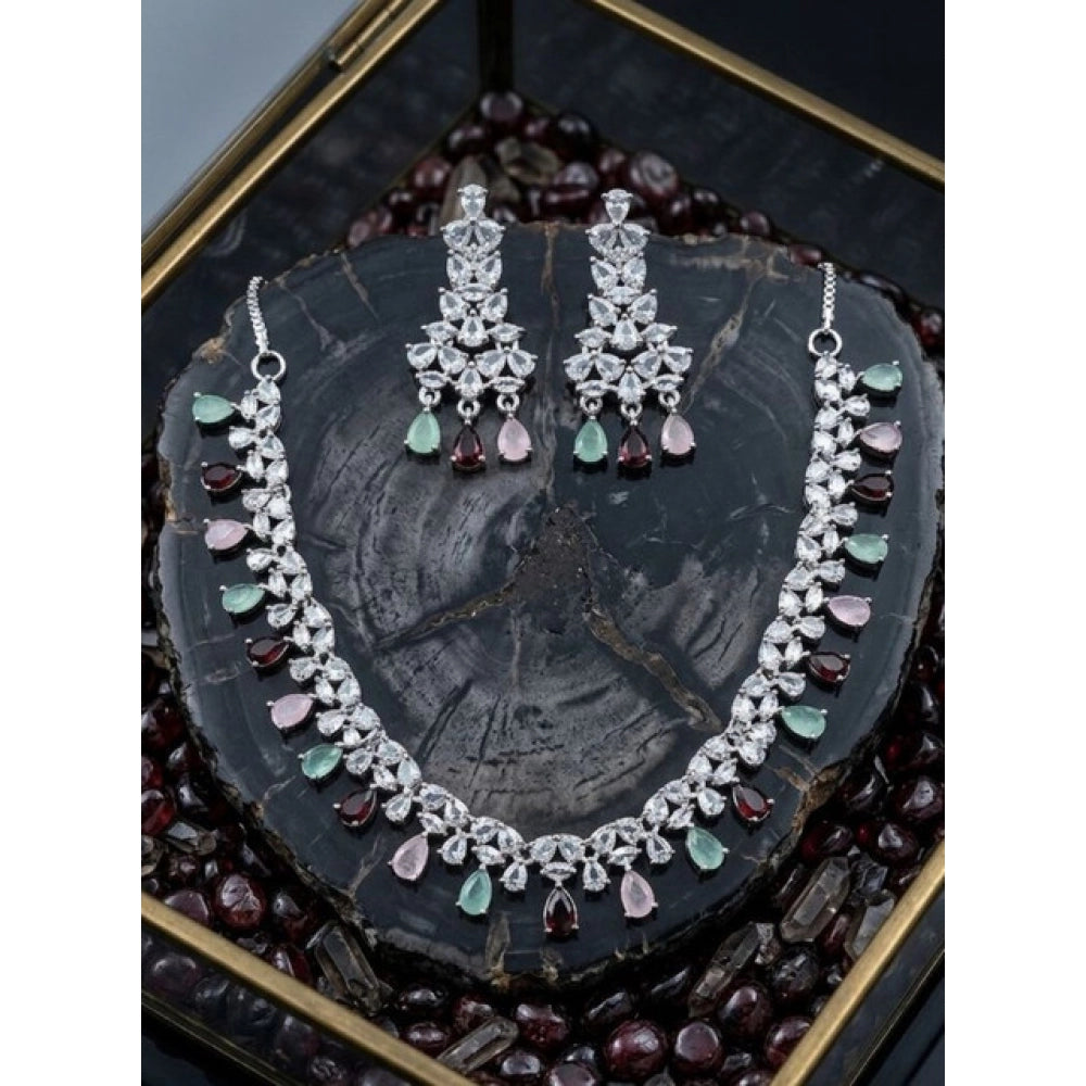 Amfyn Women's Brass Silver Plated Necklace set (Multicolor)