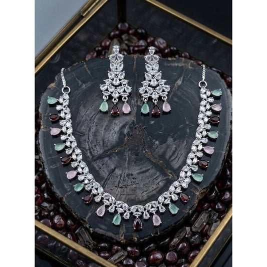 Amfyn Women's Brass Silver Plated Necklace set (Multicolor)