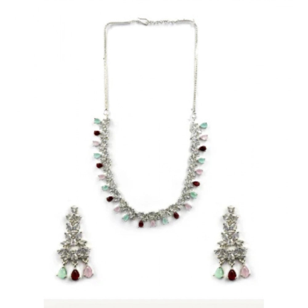 Amfyn Women's Brass Silver Plated Necklace set (Multicolor)