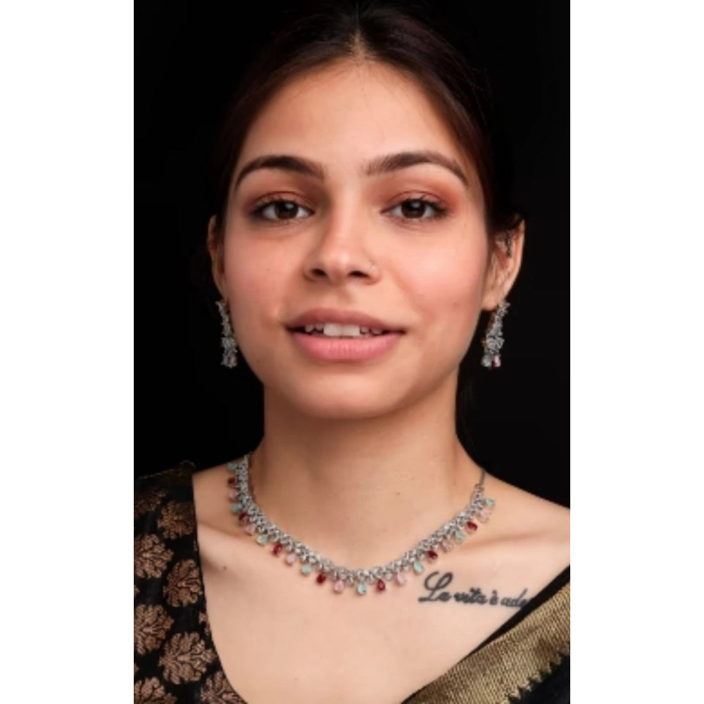 Amfyn Women's Brass Silver Plated Necklace set (Multicolor)