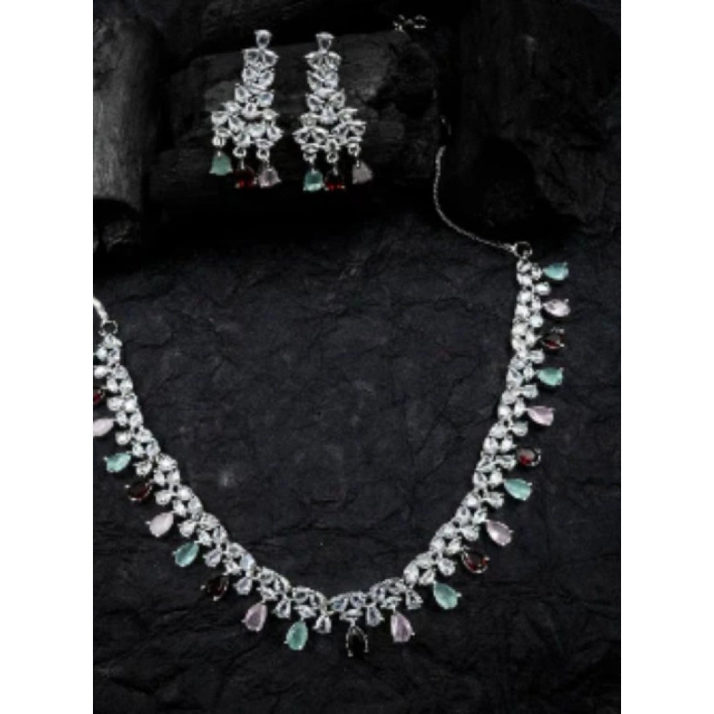 Amfyn Women's Brass Silver Plated Necklace set (Multicolor)