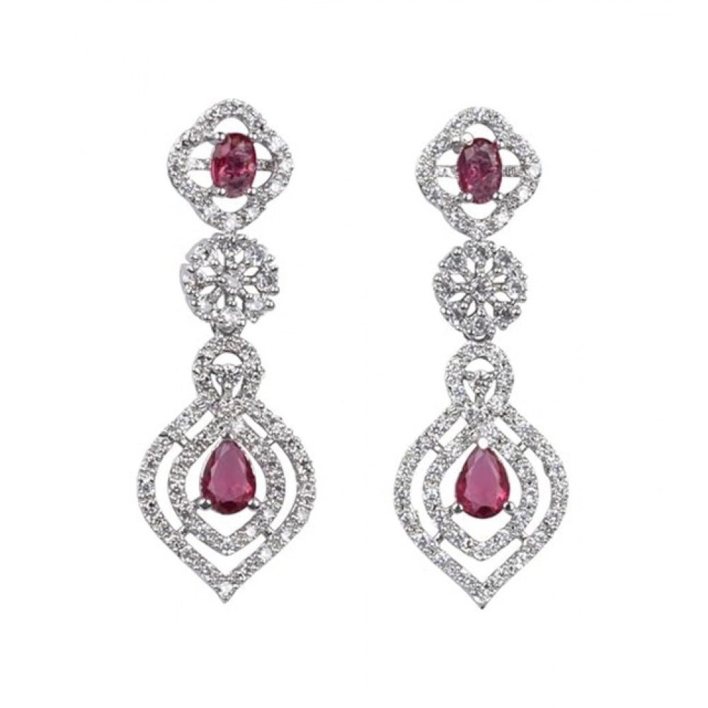 Amfyn Women's Brass Silver Plated Necklace set (Red)